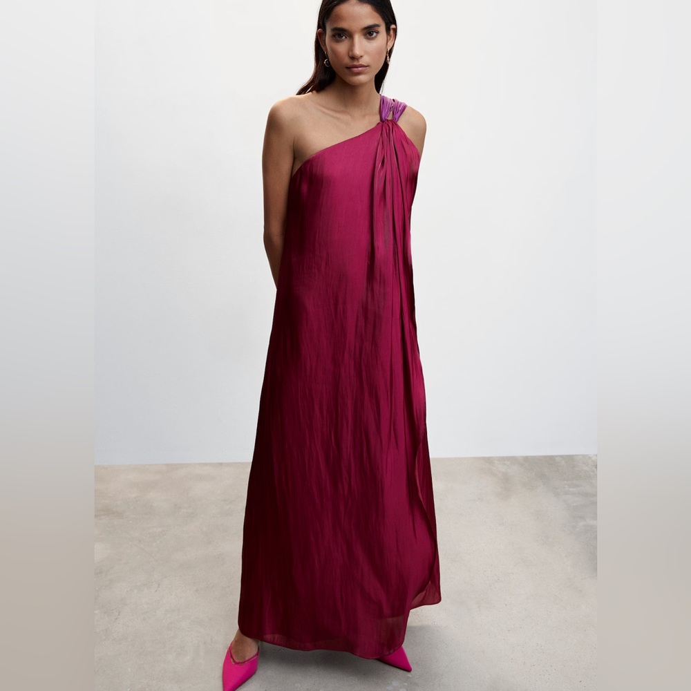 Mango Satin One-Shoulder Dress
